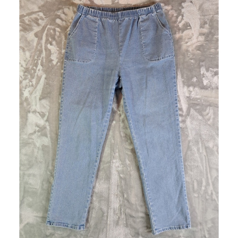 Blair Elastic Waist Pull On Jeans Womens 12P Petite Light Wash Denim Pants Patch